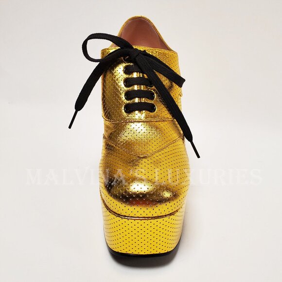 GUCCI SHOES OTIS GOLD LEATHER PLATFORM LACE UP PUMPS sz 39.5 9.5 US - Picture 5 of 15